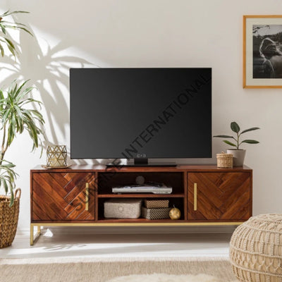 Designer Solid Sheesham Wood Tv Cabinet Stand With Metal Frame Legs ! Home & Living:furniture:living