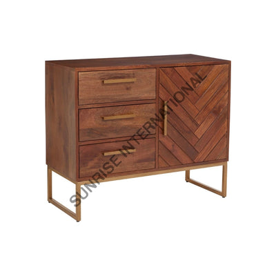 Designer Wooden Sideboard Cabinet With Metal Frame 3 Drawers 1 Door ! Home & Living:furniture:living