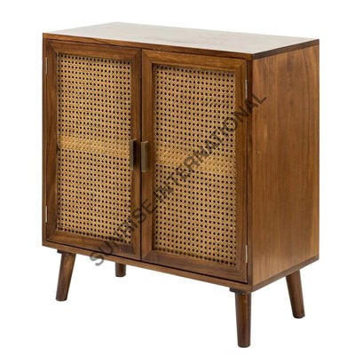Mid Century Wooden Sideboard Cabinet With Rattan Cane Work ! Home & Living:furniture:living