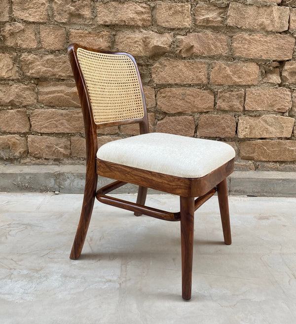 Sheesham wood dining chair with cane rattan work seat cushion