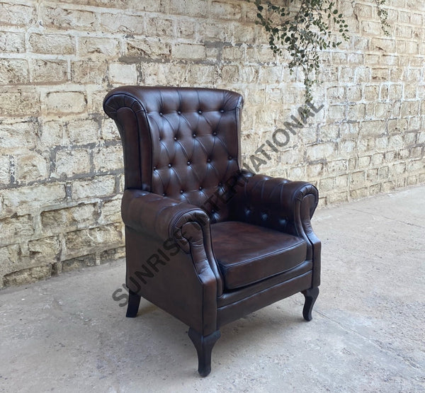 Vintage wooden High back leather lounge Arm chair sofa furniture online