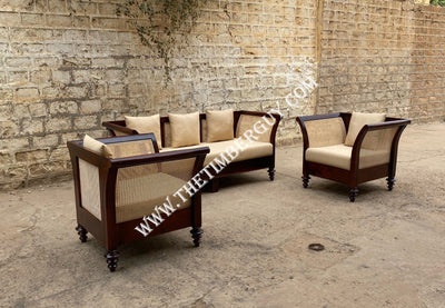 solid wood sofa set with rattan cane design