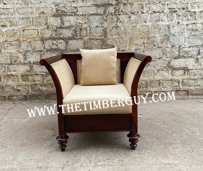 solid wood single seater sofa set with rattan cane design