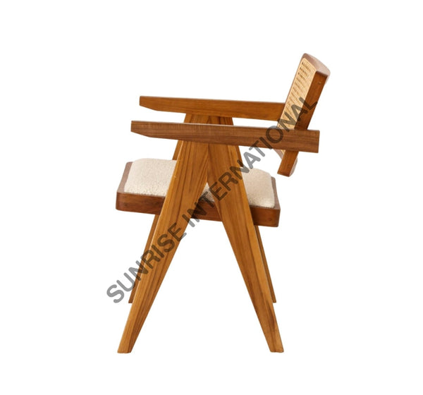 Buy wooden Chandigarh Arm Chair with cane work & seat cushion design