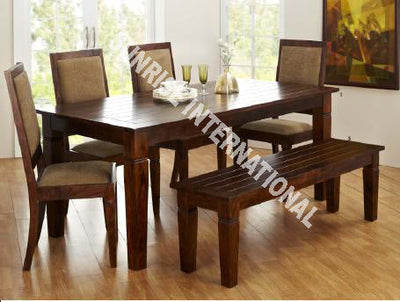 Sierra Wooden Dining table with 4 Cushion chairs + 1 Bench furniture set !