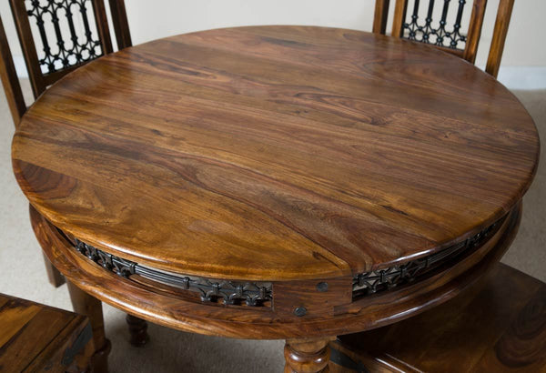 Solid Sheesham Wood Round Dining Table Furniture Set with Chairs