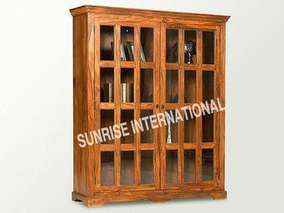 wooden bookshelf designs with glass door