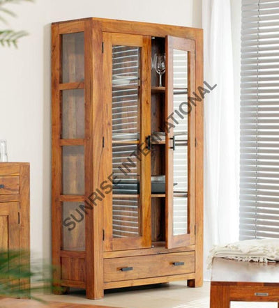 wooden glass door bookshelf cabinet