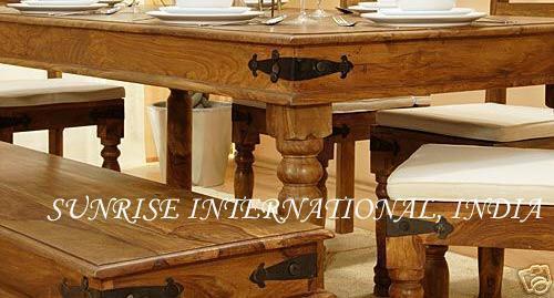 Solid Wood Dining Set Table, chairs, bench