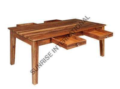 solid sheesham wood dining table design with  storage drawers