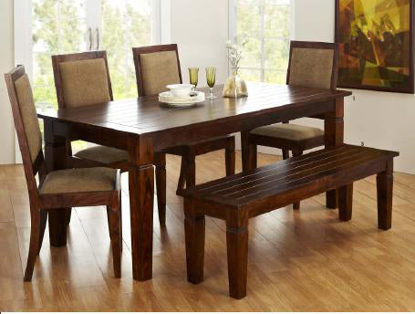 Buy wooden dining table seater set with chair bench in modern