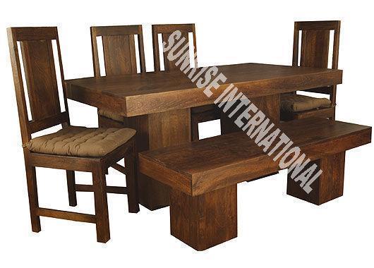 Tuscany Range Wooden Wood Dining table with Chair Bench set (6 pc  set)