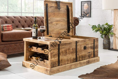 Wooden Coffee & Center Table With Storage Bottle Rack Space ! Home Living:furniture:living