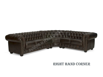 L shape leather chesterfield sofa set