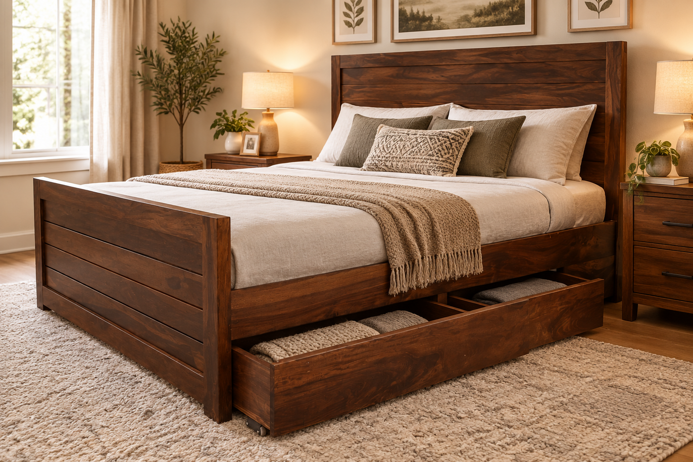 wooden storage bed 