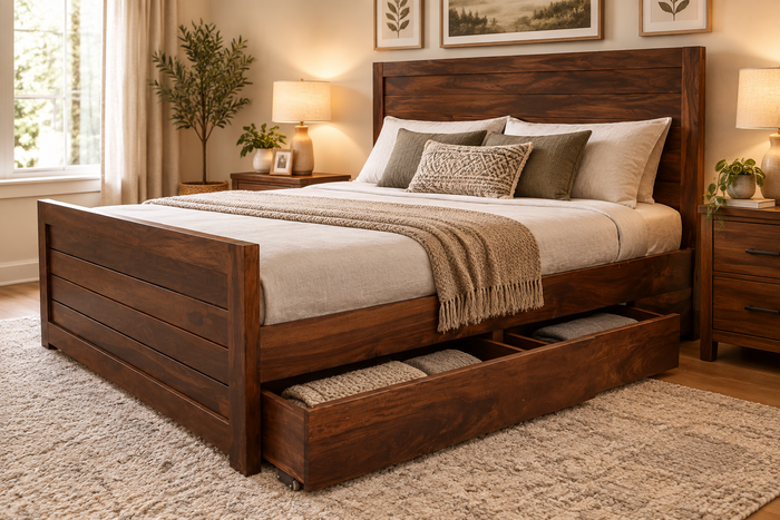 wooden storage bed 
