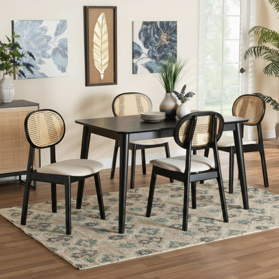 4 seater dining table set with rattan cane chairs in black finish