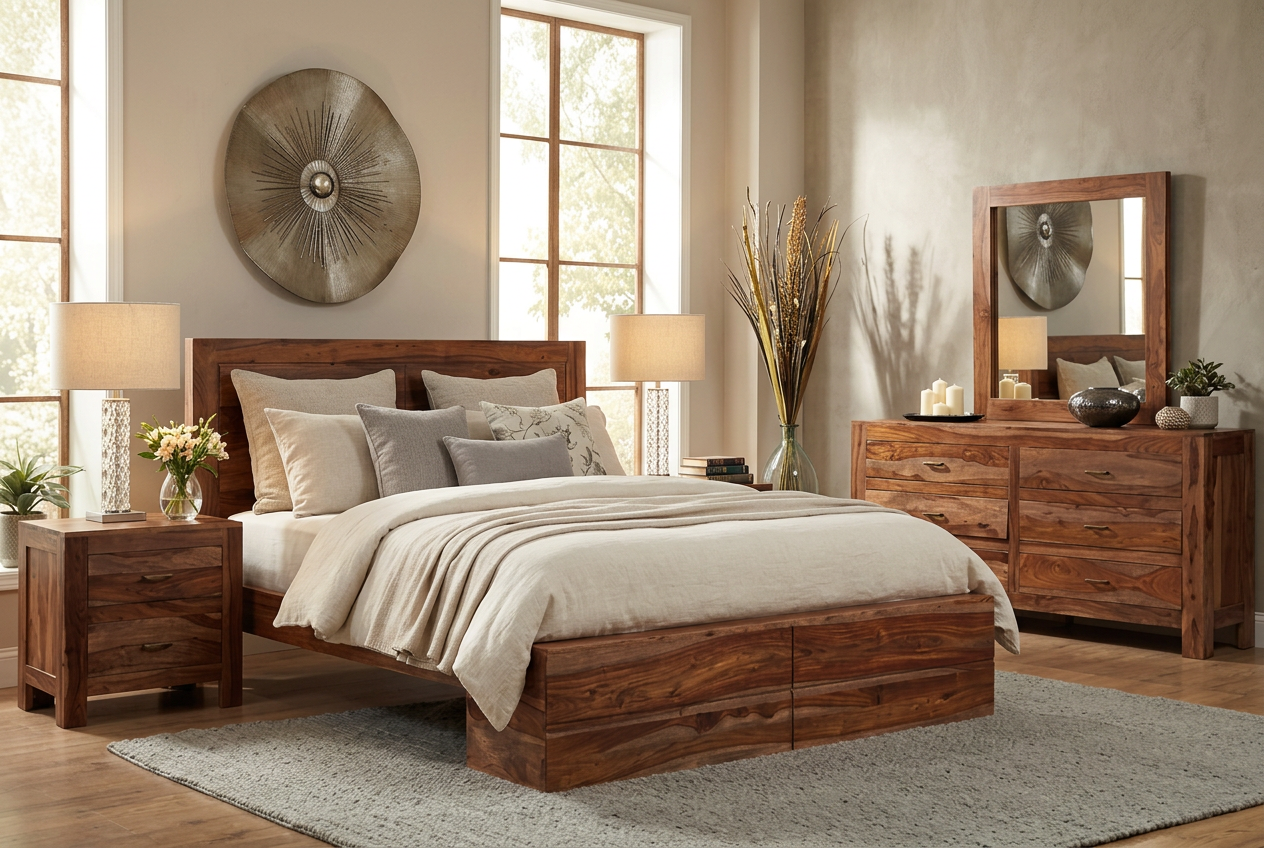 5 pc Bedroom Set -  1 King/Queen Bed , 2 Bedsides , 1 Dresser, 1 mirror frame !