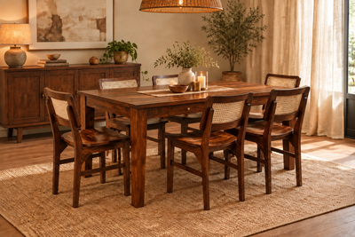 6 seater wooden dining table set with storage