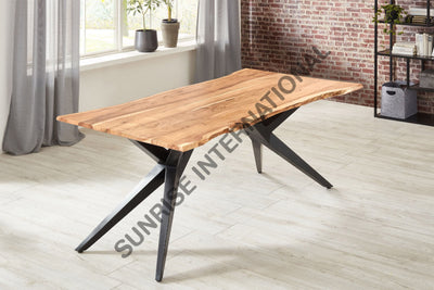 Acacia Wood live edge slab dining table with Airloft Metal legs