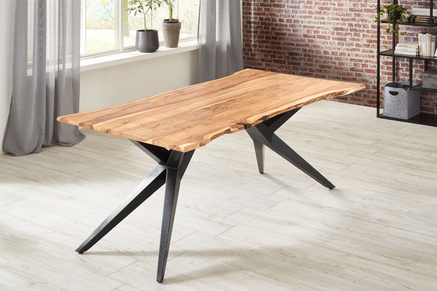 Acacia Wood live edge slab dining table with Airloft Metal legs