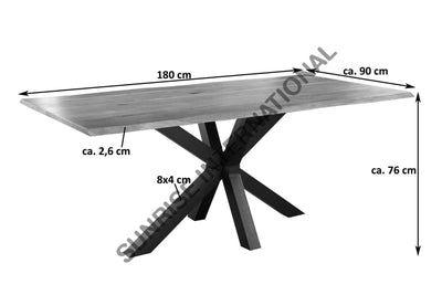 Acacia Wood live edge slab dining table with Spider star shape Metal legs