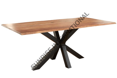 Acacia Wood live edge slab dining table with Spider star shape Metal legs