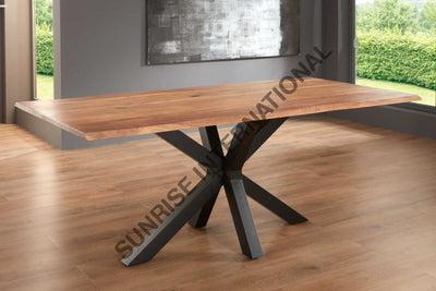 Acacia Wood live edge slab dining table with Spider star shape Metal legs