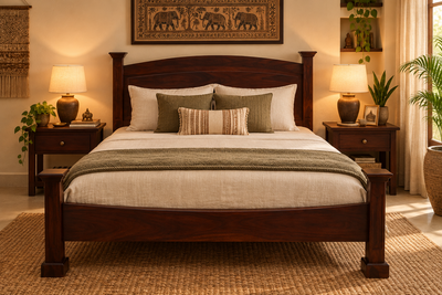 Artistic Wooden Indian Queen Size Double Bed with pillar legs !!