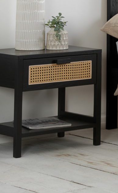 Artistic sheesham wood bedside cabinet with rattan cane work !