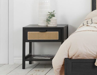 Artistic sheesham wood bedside cabinet with rattan cane work !