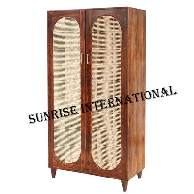 solid wood wardrobe designs with rattan cane work