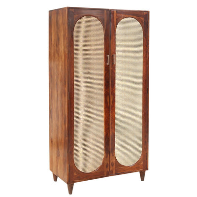 solid wood wardrobe designs with rattan cane work