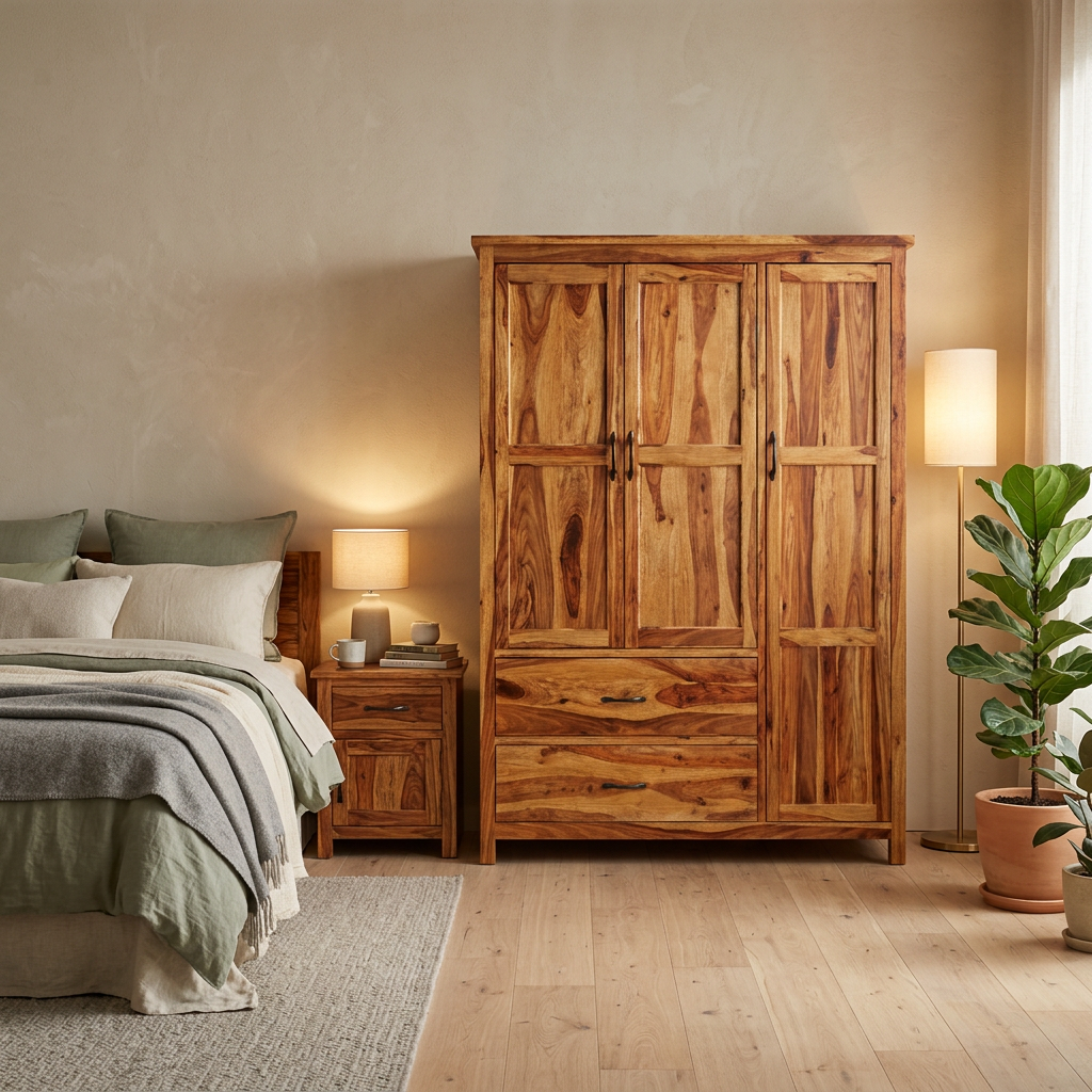 Bedroom furniture - Wooden 3 door Cupboard Wardrobe Almirah