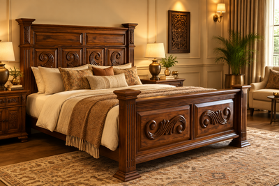 wooden king size bed with hand carving