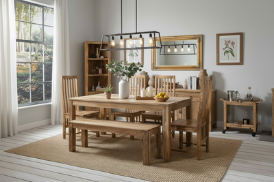 Buy Stylish Mango wood Dakota Dining table Chair Bench furniture set for modern Home - Choose your combination