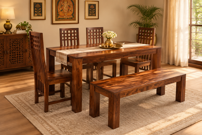 Buy Stylish Sheesham wood Dining table Chair Bench furniture set for modern Home - Choose your combination