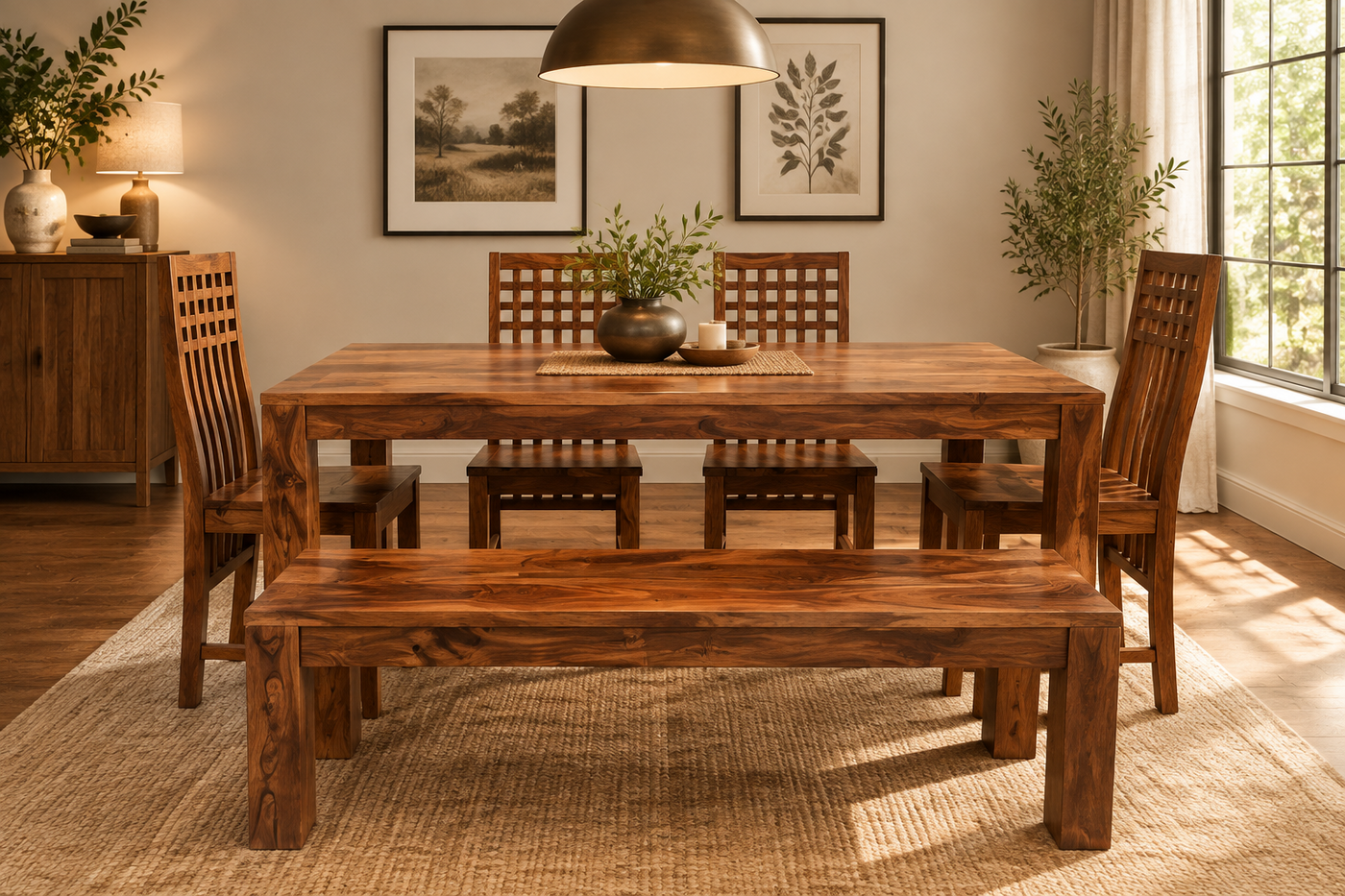 Buy Stylish Sheesham wood Dining table Chair Bench furniture set for modern Home - Choose your combination