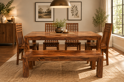 Buy Stylish Sheesham wood Dining table Chair Bench furniture set for modern Home - Choose your combination