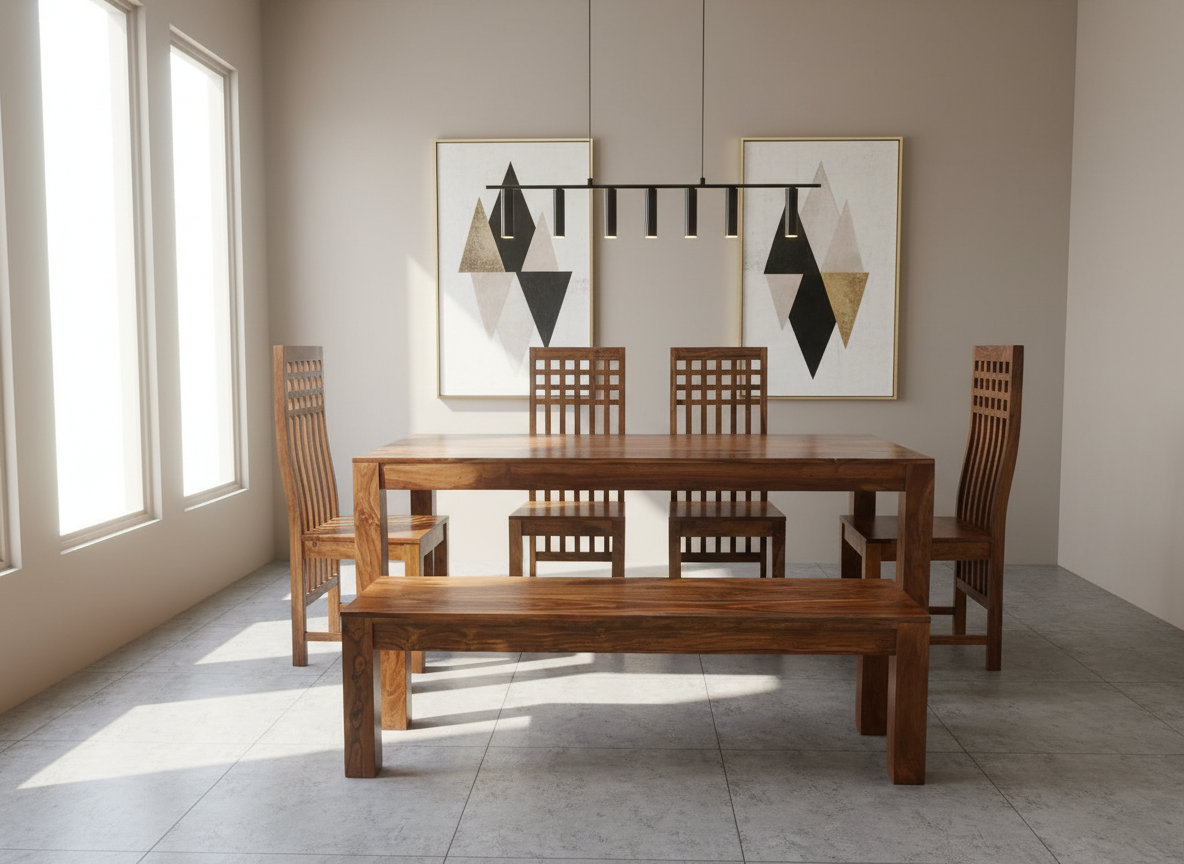 Buy Stylish Sheesham wood Dining table Chair Bench furniture set for modern Home - Choose your combination