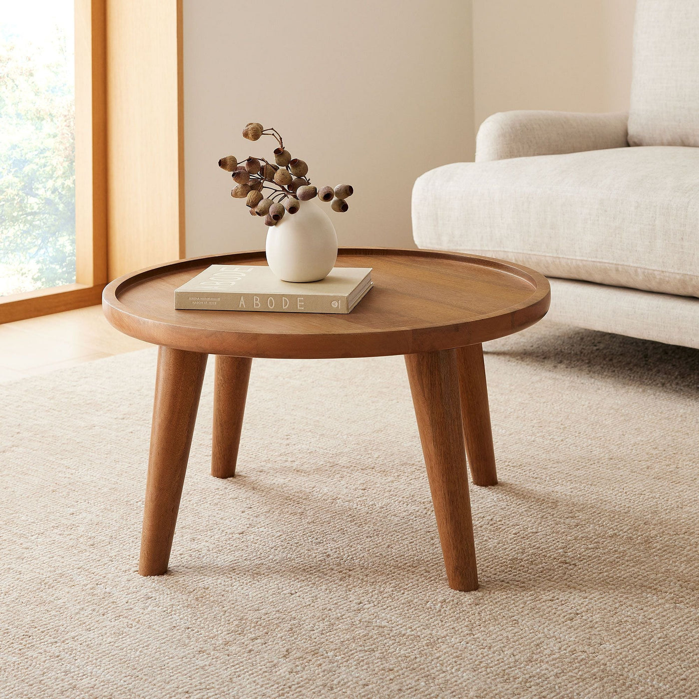 CONTEMPORARY WOODEN COFFEE CENTER TABLE WITH ROUND PATTERN