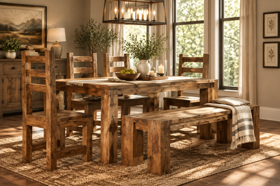 Chunky Wood DINING TABLE CHAIR BENCH FURNITURE SET - Choose your combination