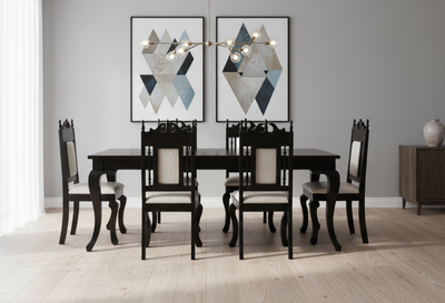 Colonial Style Wooden Dining Table with 6 Chair Set (SUN-DSET669)