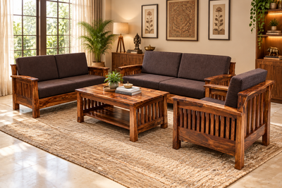 sheesham wood sofa set in living room