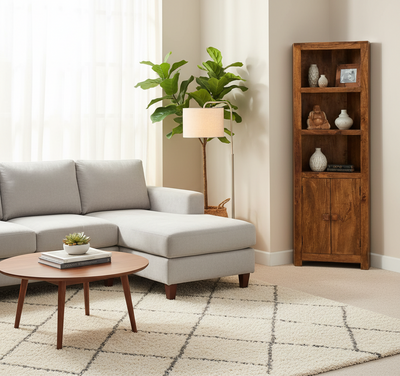 Contemporary Wooden Corner Bookcase shelves cum cabinet rack !!