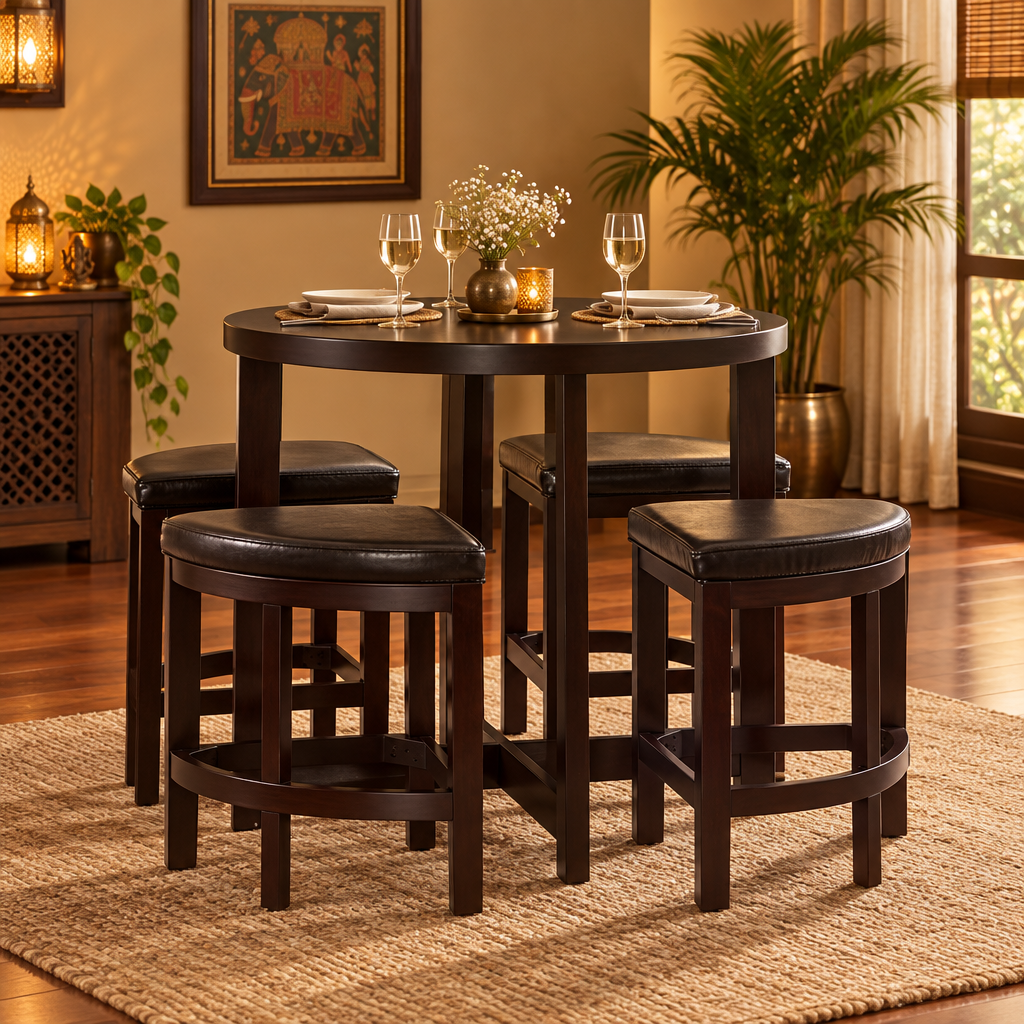 Contemporary Wooden Dining Bar Table with 4 Cushioned stools chair (SUN-DSET622)