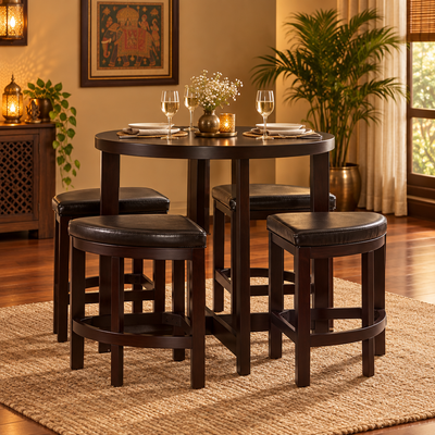 Contemporary Wooden Dining Bar Table with 4 Cushioned stools chair (SUN-DSET622)