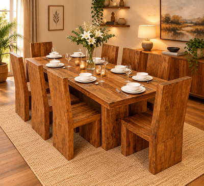 Cube Style Wooden Wood Dining table with 8 chairs dining room furniture set !