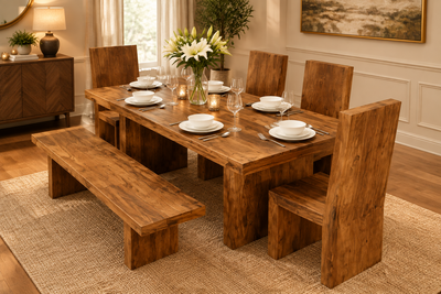 Cube Style Wooden Wood Dining table with 4 Chairs & 1 Bench set !
