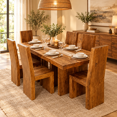 Cube Style Wooden Wood Dining table with 6 chairs dining room furniture set !
